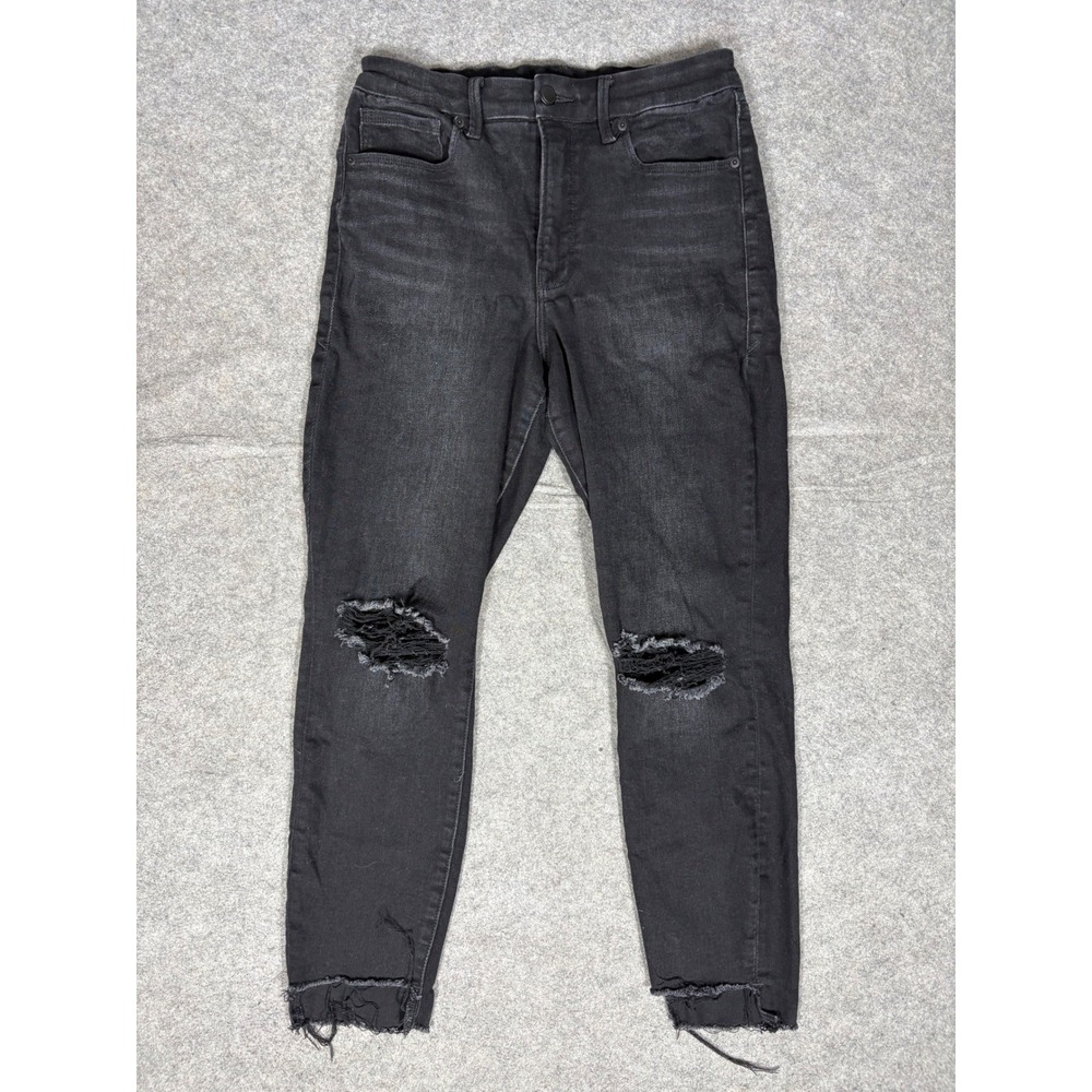 Good American Good Legs High Rise Skinny Distressed Jeans Black GLCSR844T Sz 29